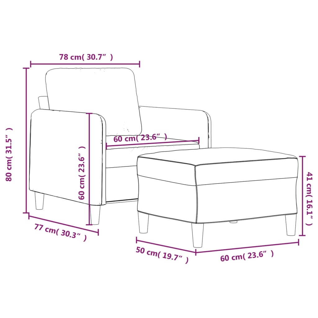 vidaXL Fauteuil met voetenbank 60 cm fluweel donkergrijs