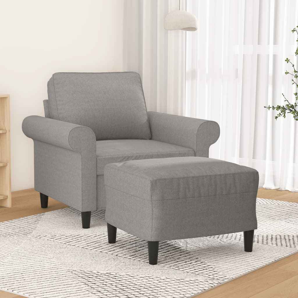vidaXL Fauteuil met voetenbank 60 cm stof lichtgrijs