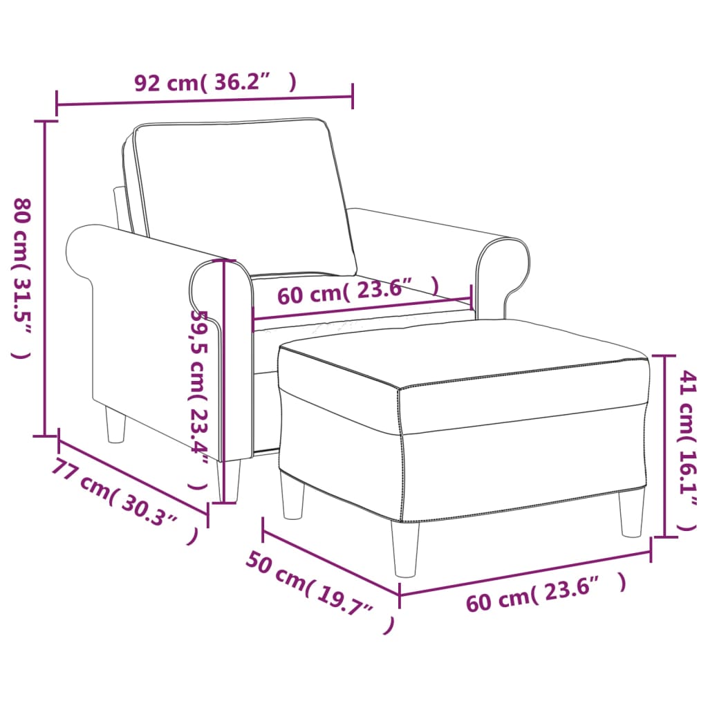 vidaXL Fauteuil met voetenbank 60 cm stof lichtgrijs