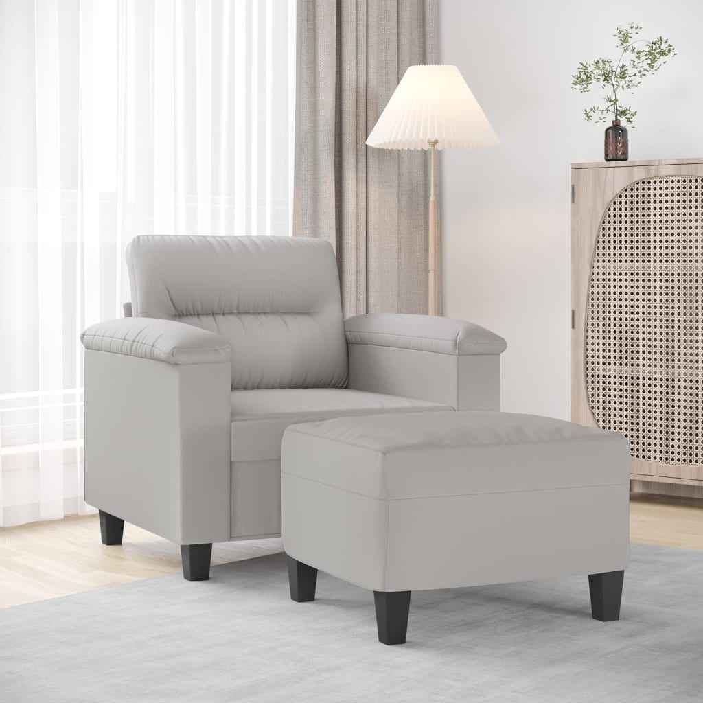 vidaXL Fauteuil met voetenbank 60 cm microvezelstof lichtgrijs