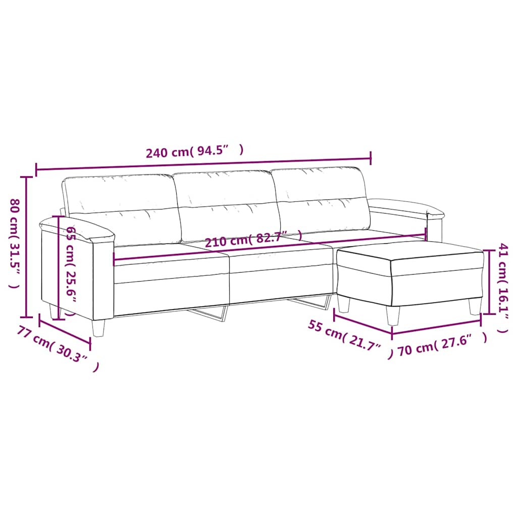 vidaXL Fauteuil met voetenbank 60 cm microvezelstof lichtgrijs