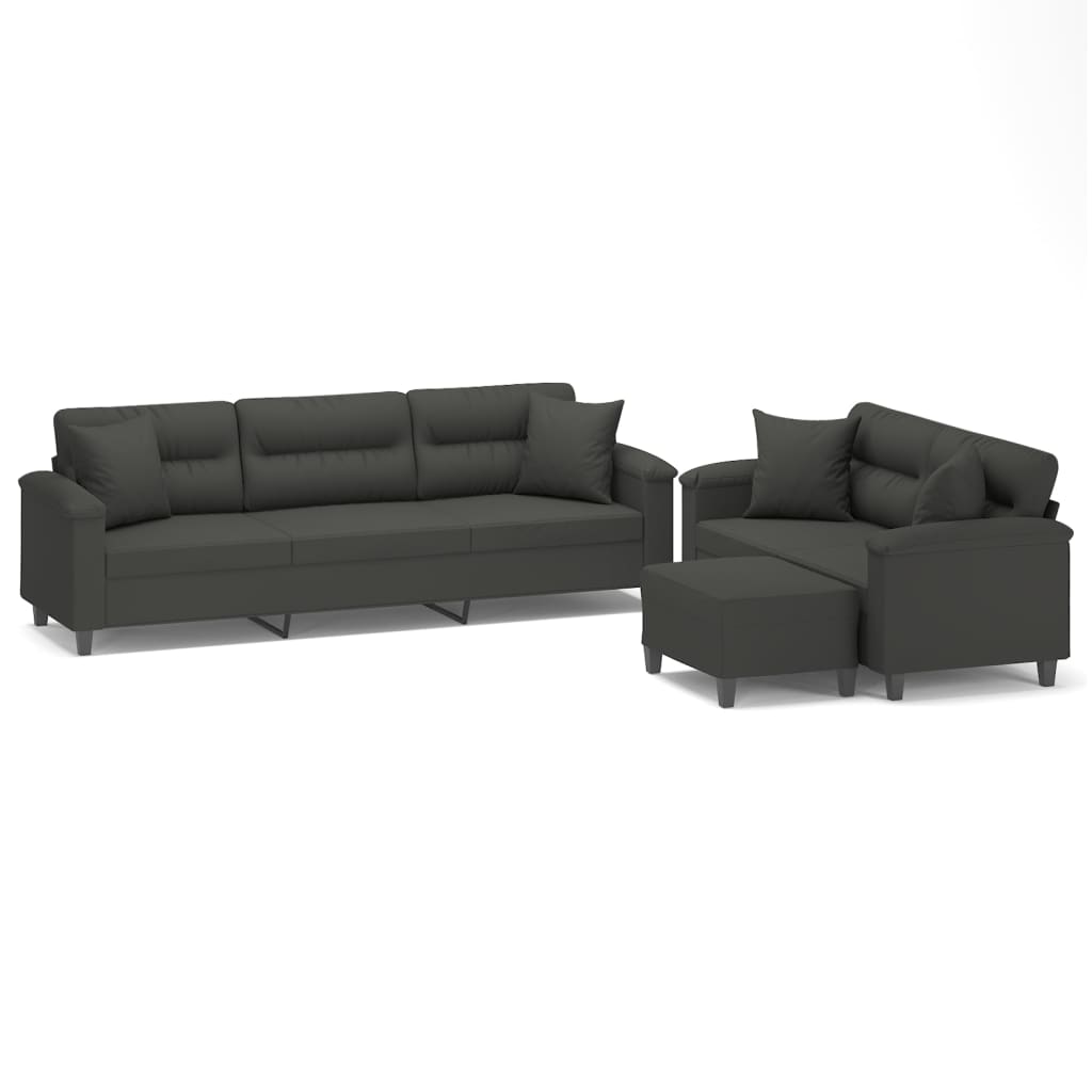 vidaXL 3-delige Loungeset met kussens microvezelstof donkergrijs