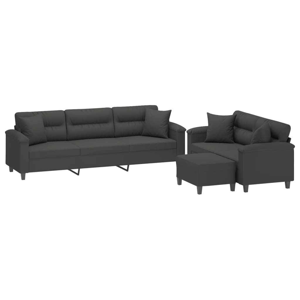 vidaXL 3-delige Loungeset met kussens microvezelstof donkergrijs