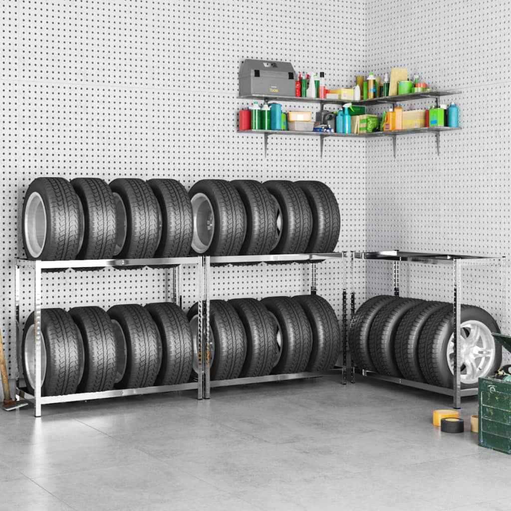 vidaXL Bandenrekken 2-laags 4 st 110x40x110 cm staal zilverkleurig