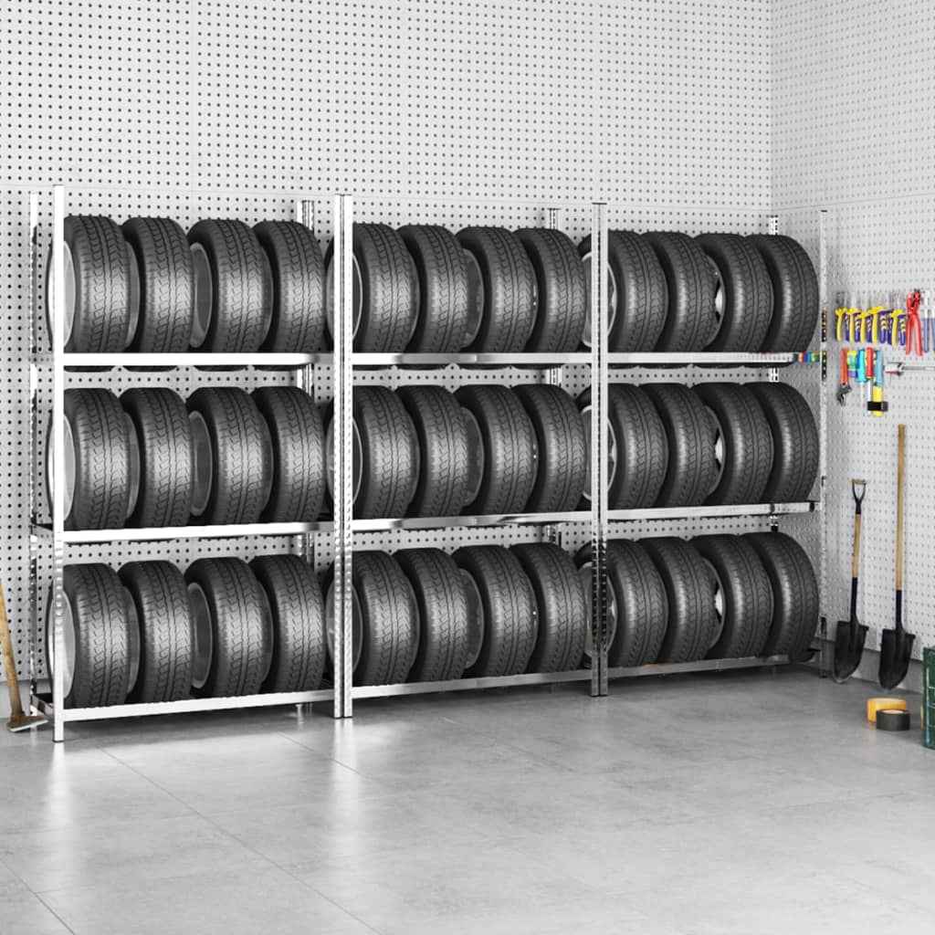 vidaXL Bandenrekken 2-laags 4 st 110x40x110 cm staal zilverkleurig