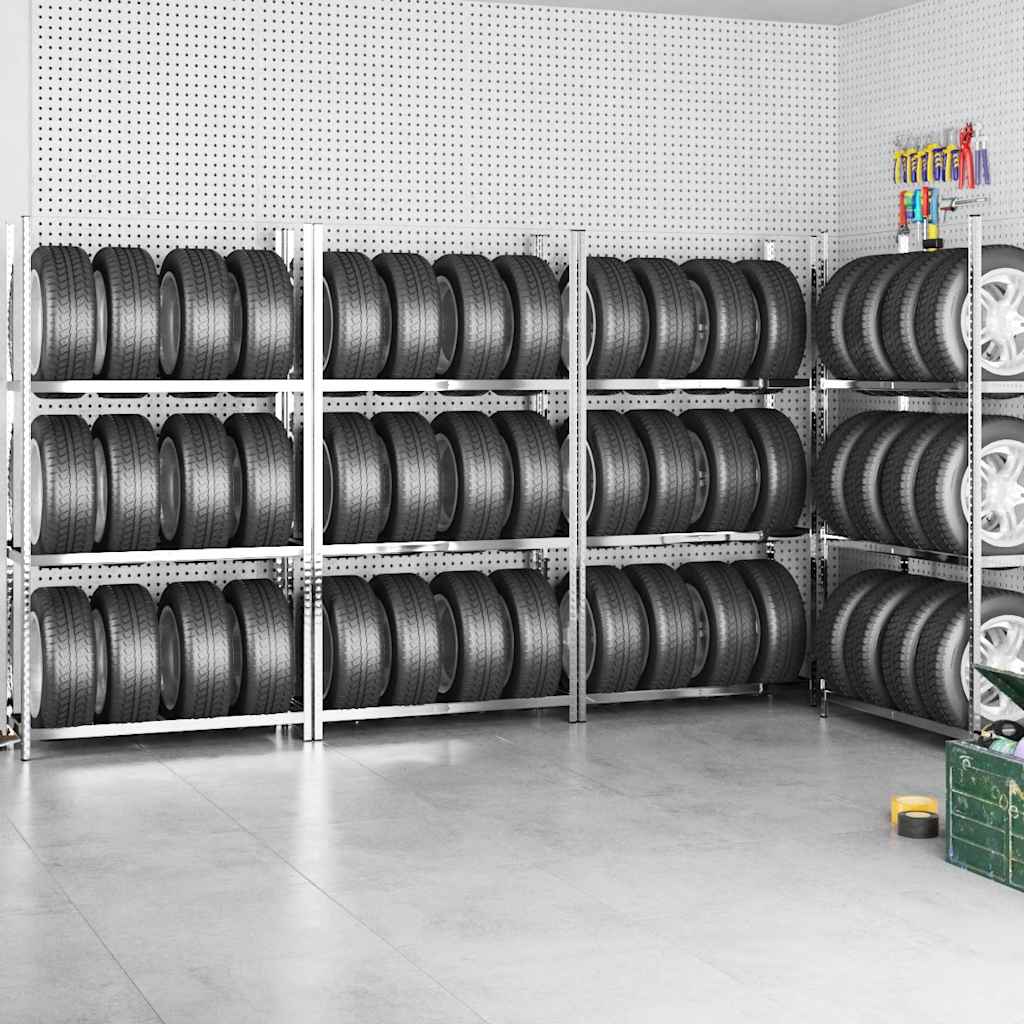 vidaXL Bandenrekken 2-laags 4 st 110x40x110 cm staal zilverkleurig