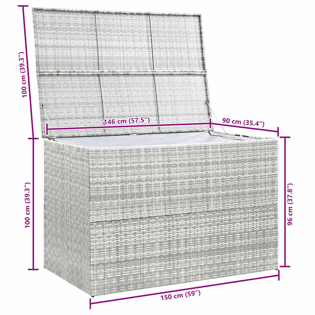 vidaXL Tuinbox 150x100x100 cm poly rattan lichtgrijs