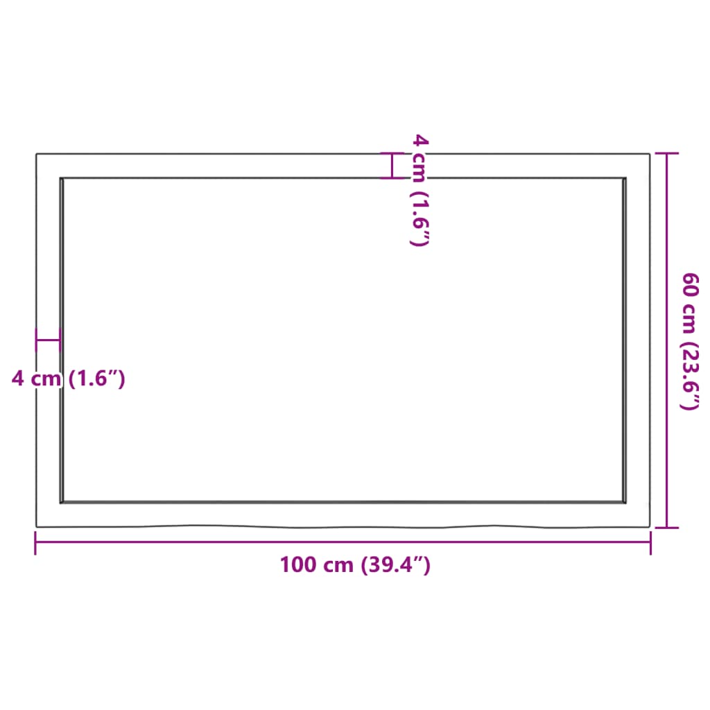 vidaXL Wastafelblad 100x60x2 cm behandeld massief hout donkerbruin