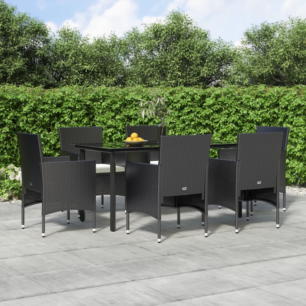 vidaXL 7-delige Tuinset met kussens bruin en zwart