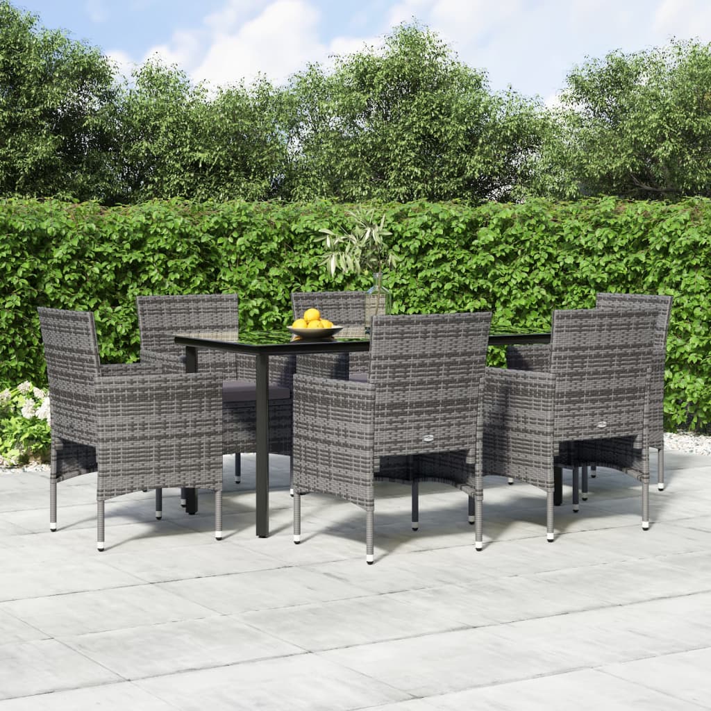 vidaXL 7-delige Tuinset met kussens bruin en zwart