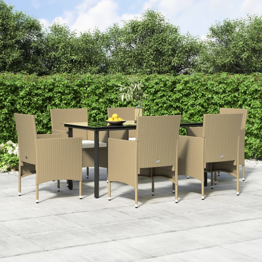 vidaXL 7-delige Tuinset met kussens bruin en zwart