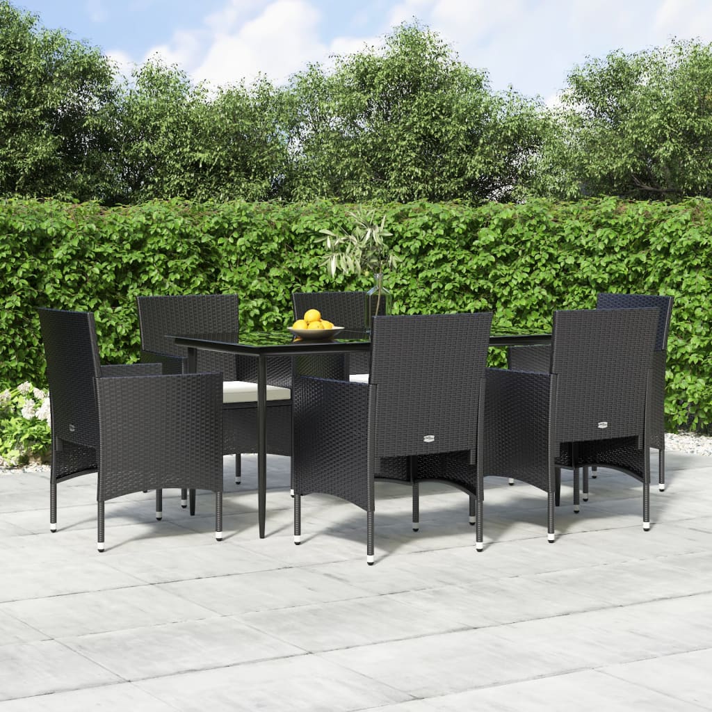 vidaXL 7-delige Tuinset met kussens grijs en zwart