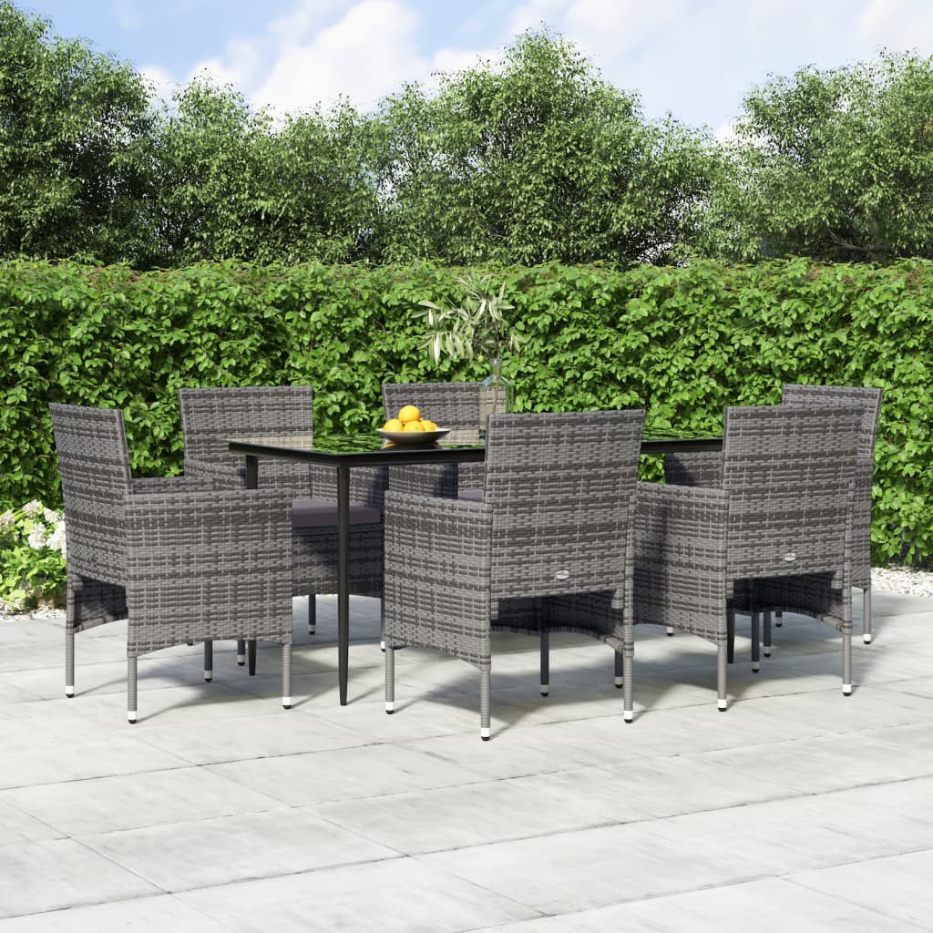 vidaXL 7-delige Tuinset met kussens grijs en zwart