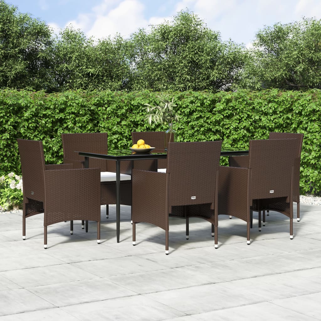 vidaXL 7-delige Tuinset met kussens grijs en zwart