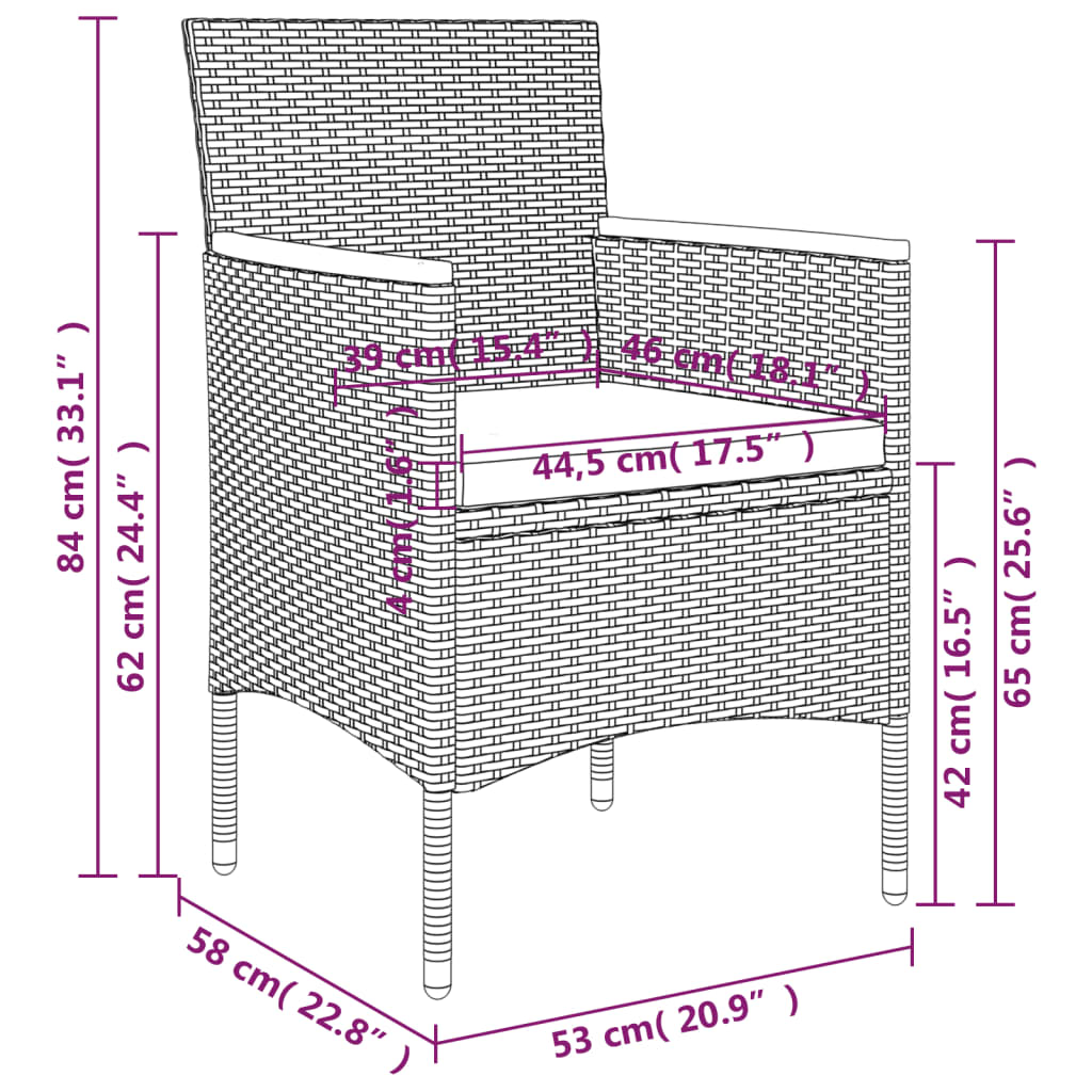 vidaXL 5-delige Tuinset met kussens zwart