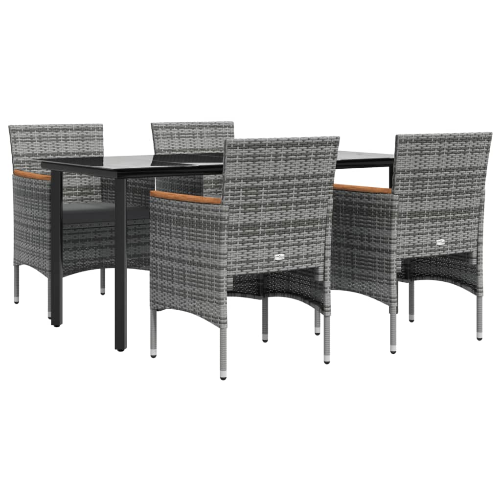 vidaXL 5-delige Tuinset met kussens zwart