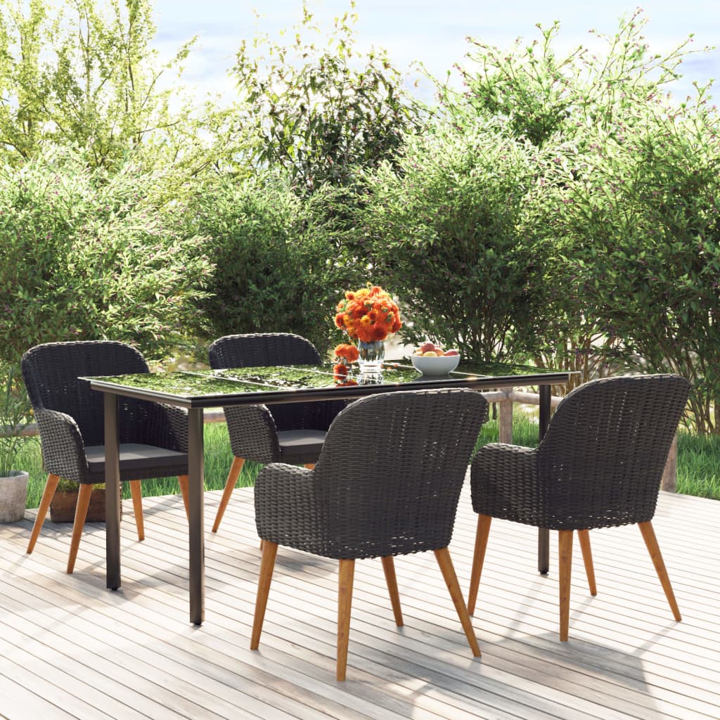 vidaXL 7-delige Tuinset met kussens zwart