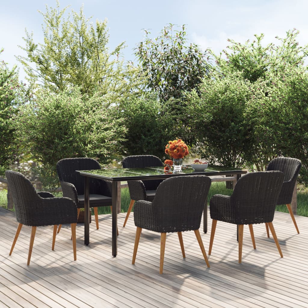 vidaXL 7-delige Tuinset met kussens zwart