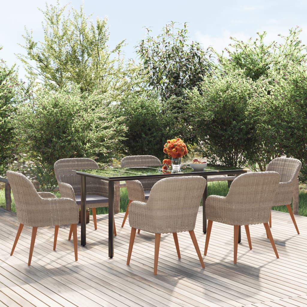 vidaXL 7-delige Tuinset met kussens zwart