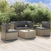 vidaXL 5-delige Loungeset met kussens poly rattan grijs