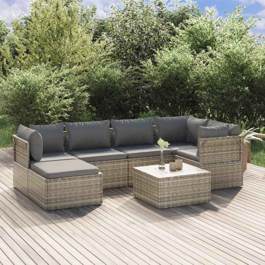 vidaXL 8-delige Loungeset met kussens poly rattan grijs