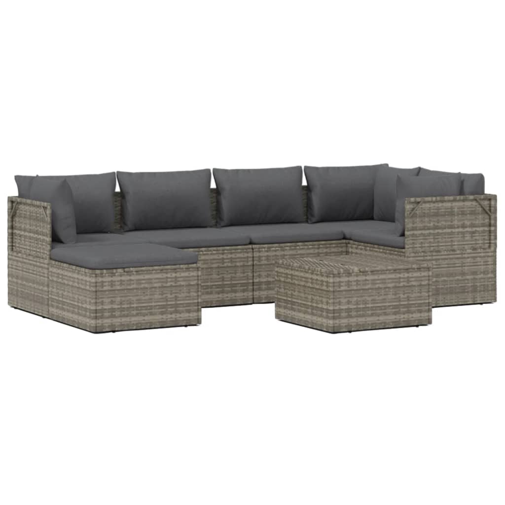 vidaXL 8-delige Loungeset met kussens poly rattan grijs