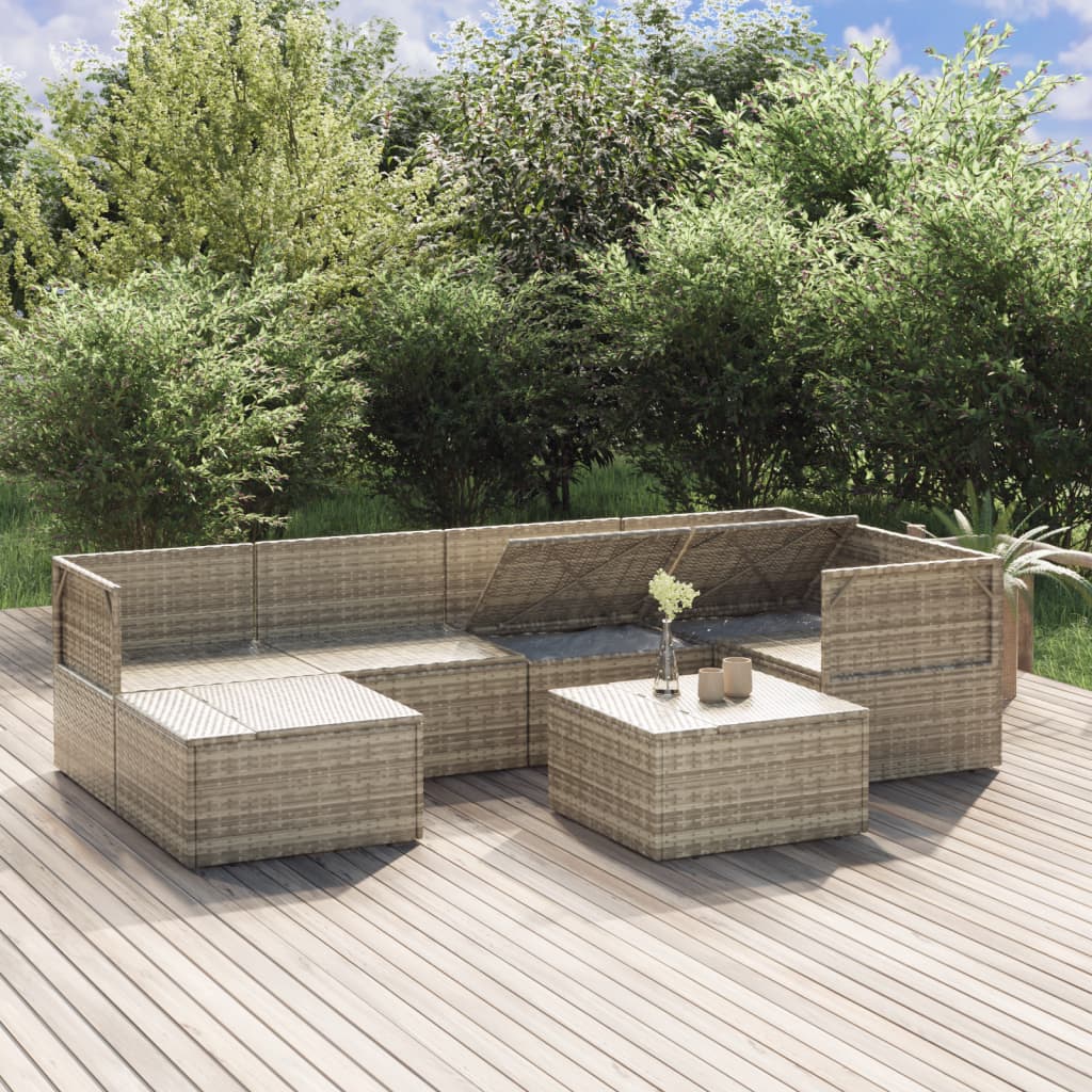 vidaXL 8-delige Loungeset met kussens poly rattan grijs