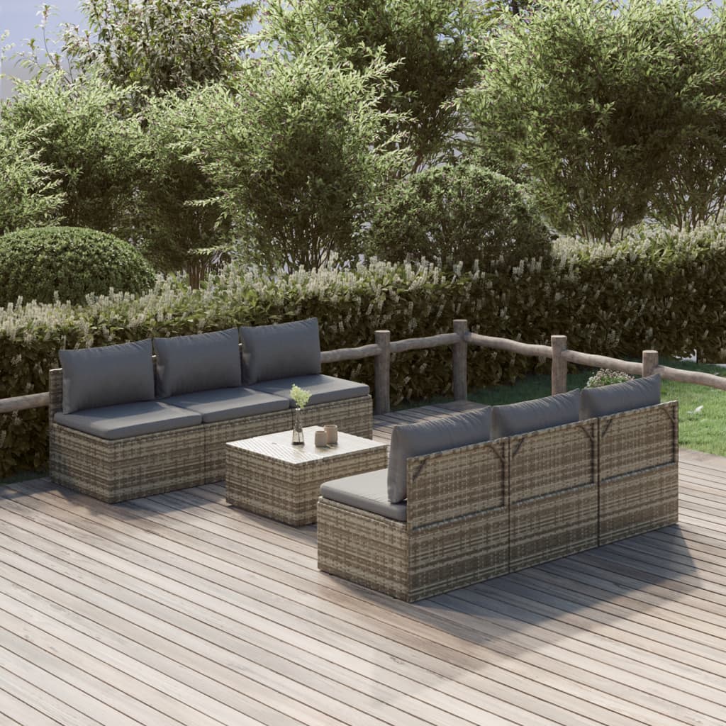 vidaXL 7-delige Loungeset met kussens poly rattan grijs