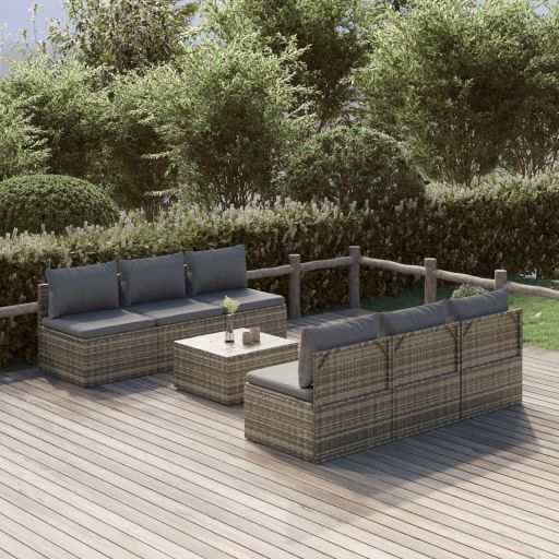 vidaXL 7-delige Loungeset met kussens poly rattan grijs