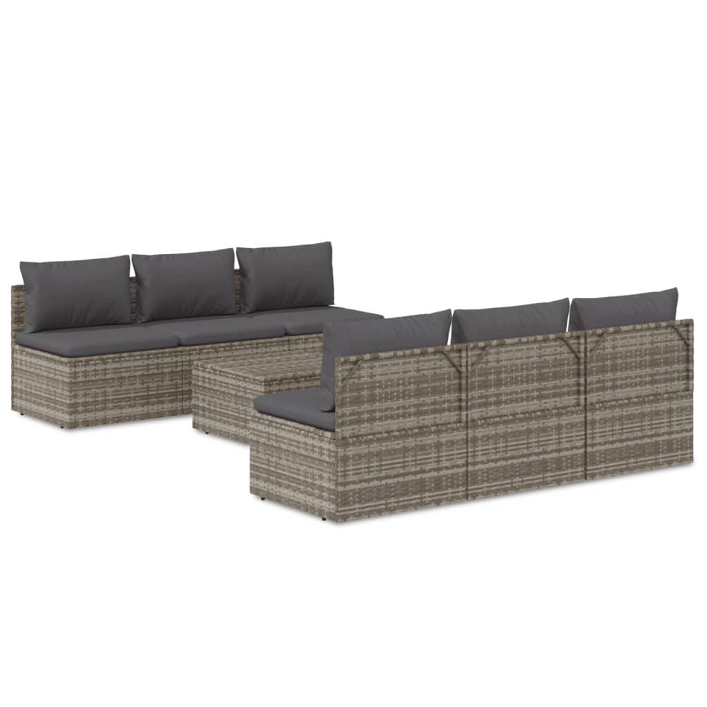 vidaXL 7-delige Loungeset met kussens poly rattan grijs