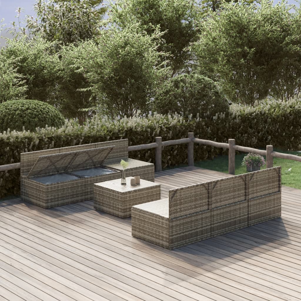 vidaXL 7-delige Loungeset met kussens poly rattan grijs