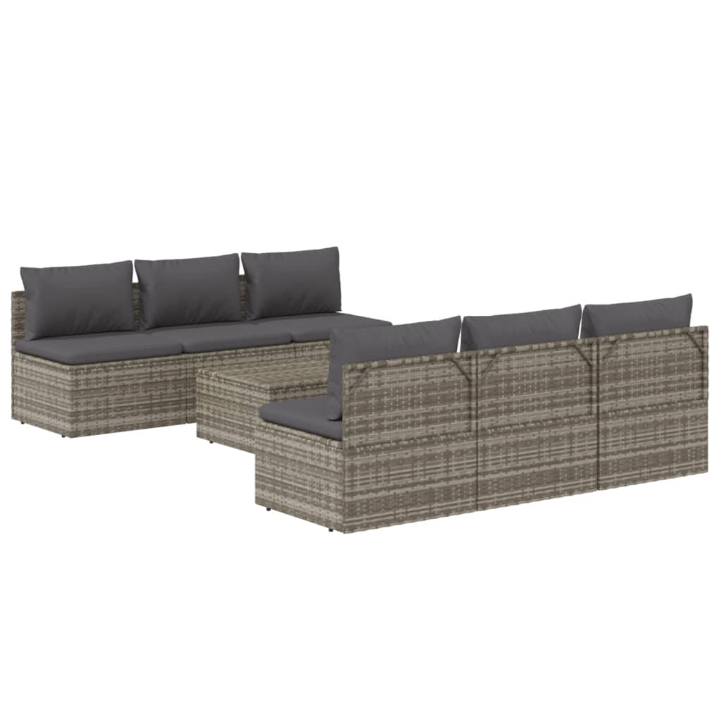 vidaXL 7-delige Loungeset met kussens poly rattan grijs