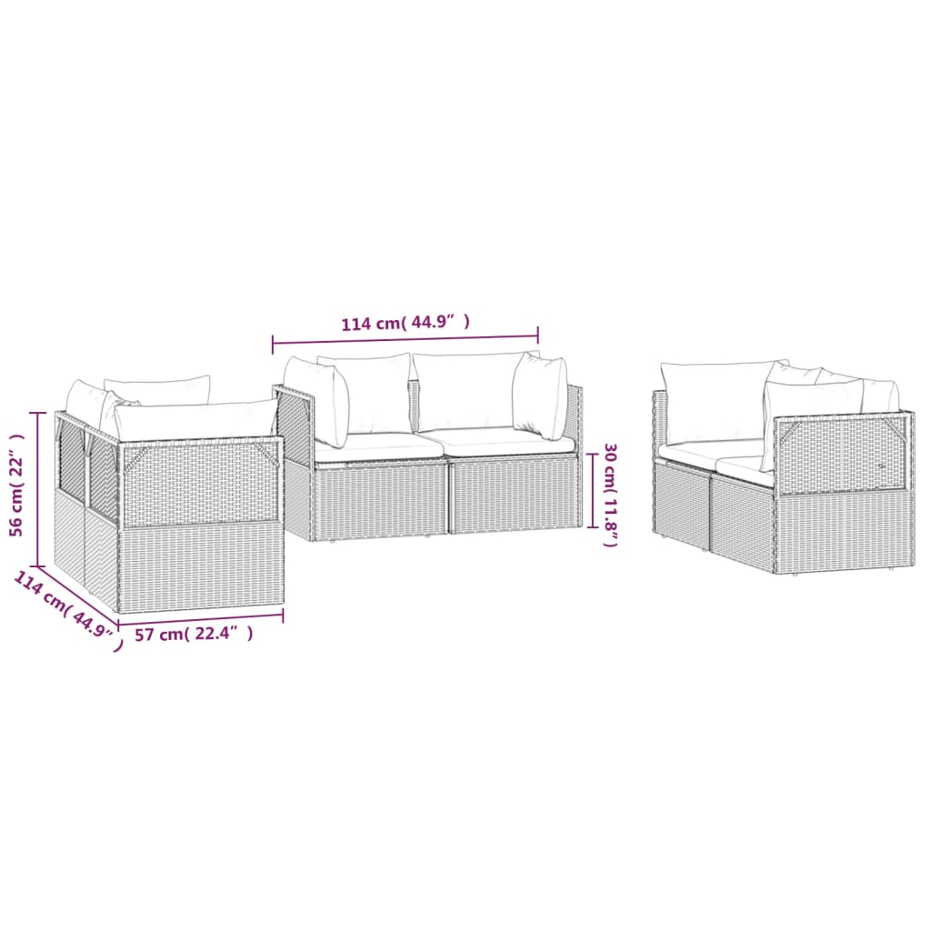 vidaXL Tuinhoekbanken 6 st 57x57x56 cm poly rattan grijs
