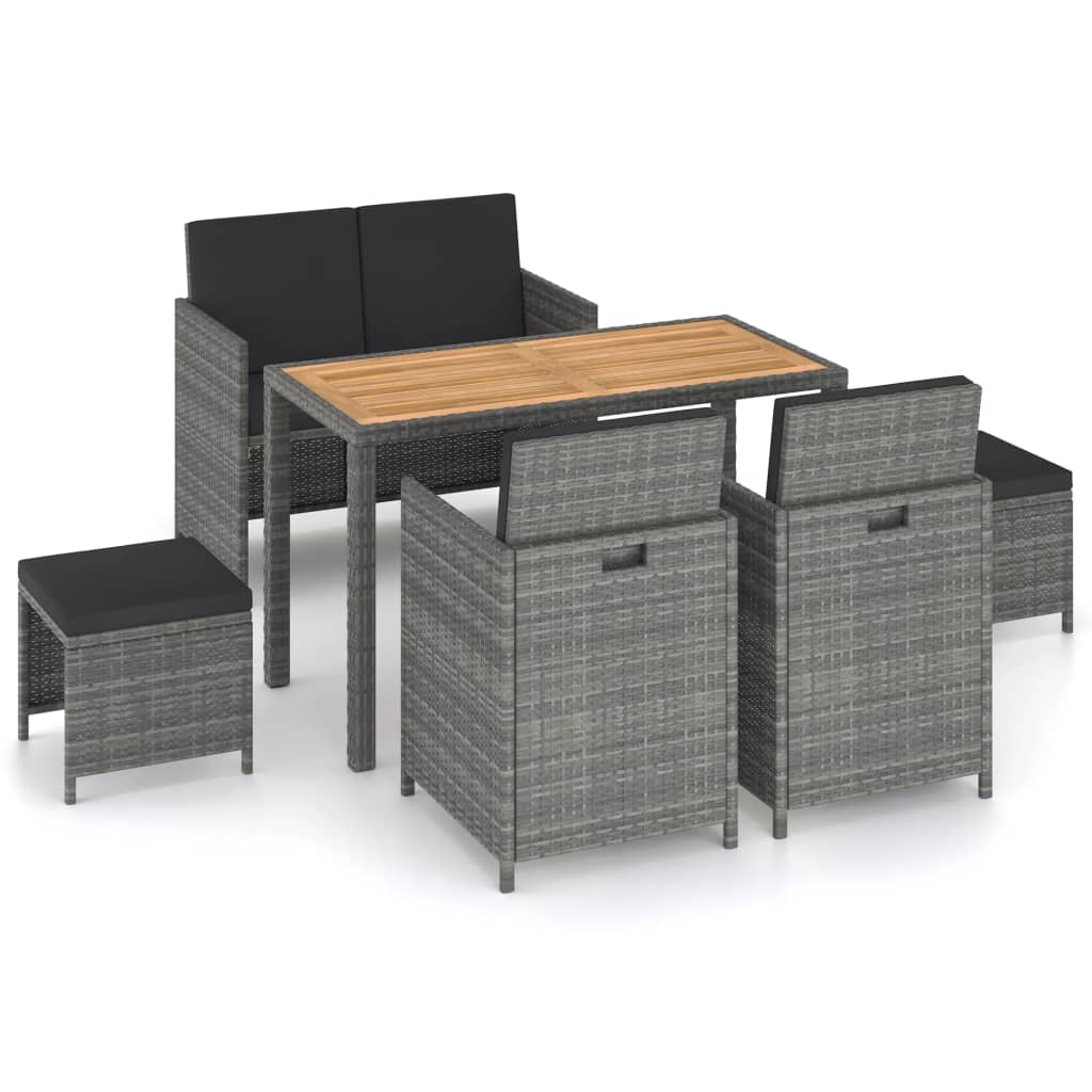 vidaXL 6-delige Tuinset poly rattan en acaciahout grijs
