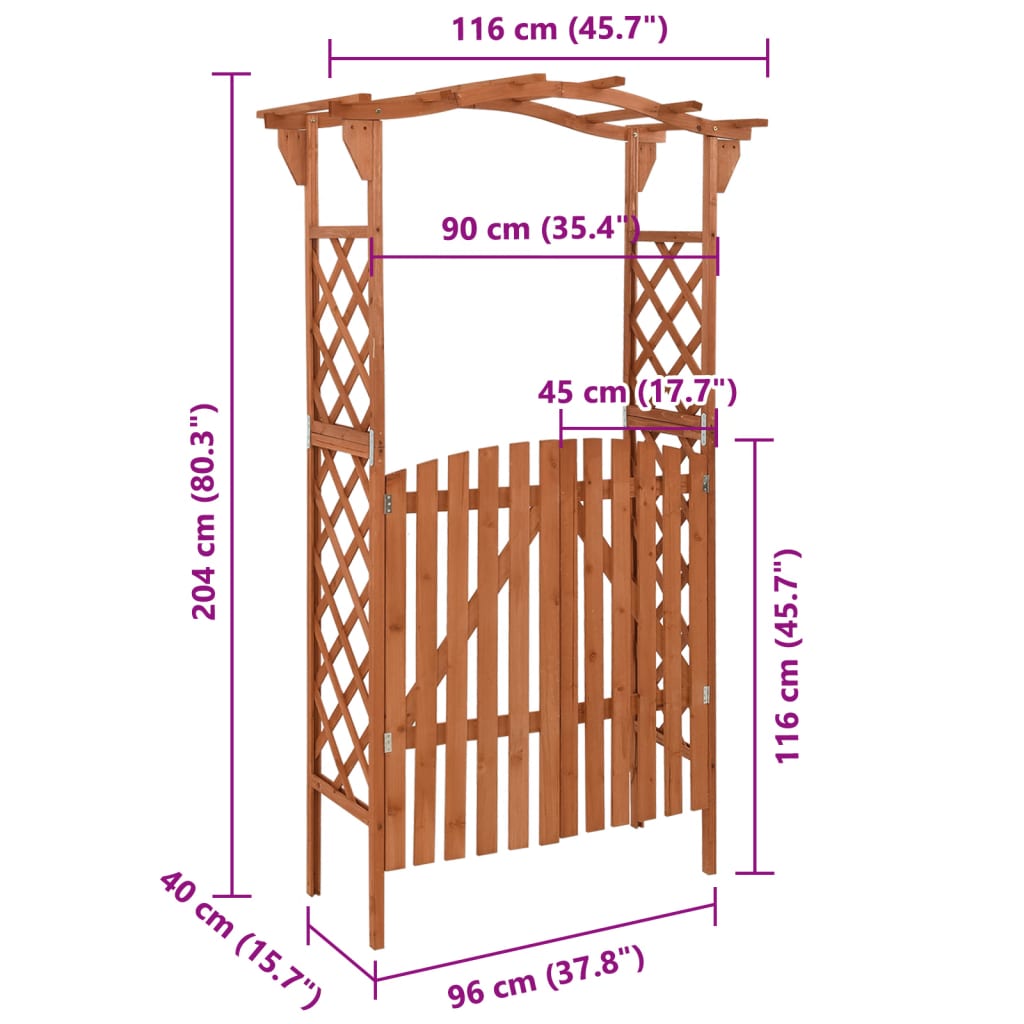 vidaXL Pergola met poort 116x40x204 cm massief vurenhout - Aashly