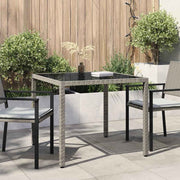 vidaXL Tuintafel 90x90x75 cm gehard glas en poly rattan grijs
