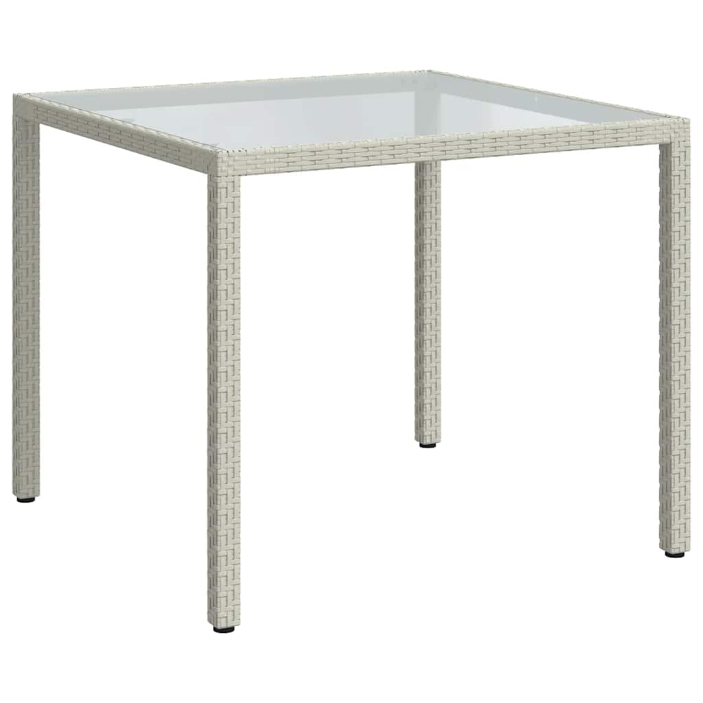 vidaXL Tuintafel 90x90x75 cm gehard glas en poly rattan grijs