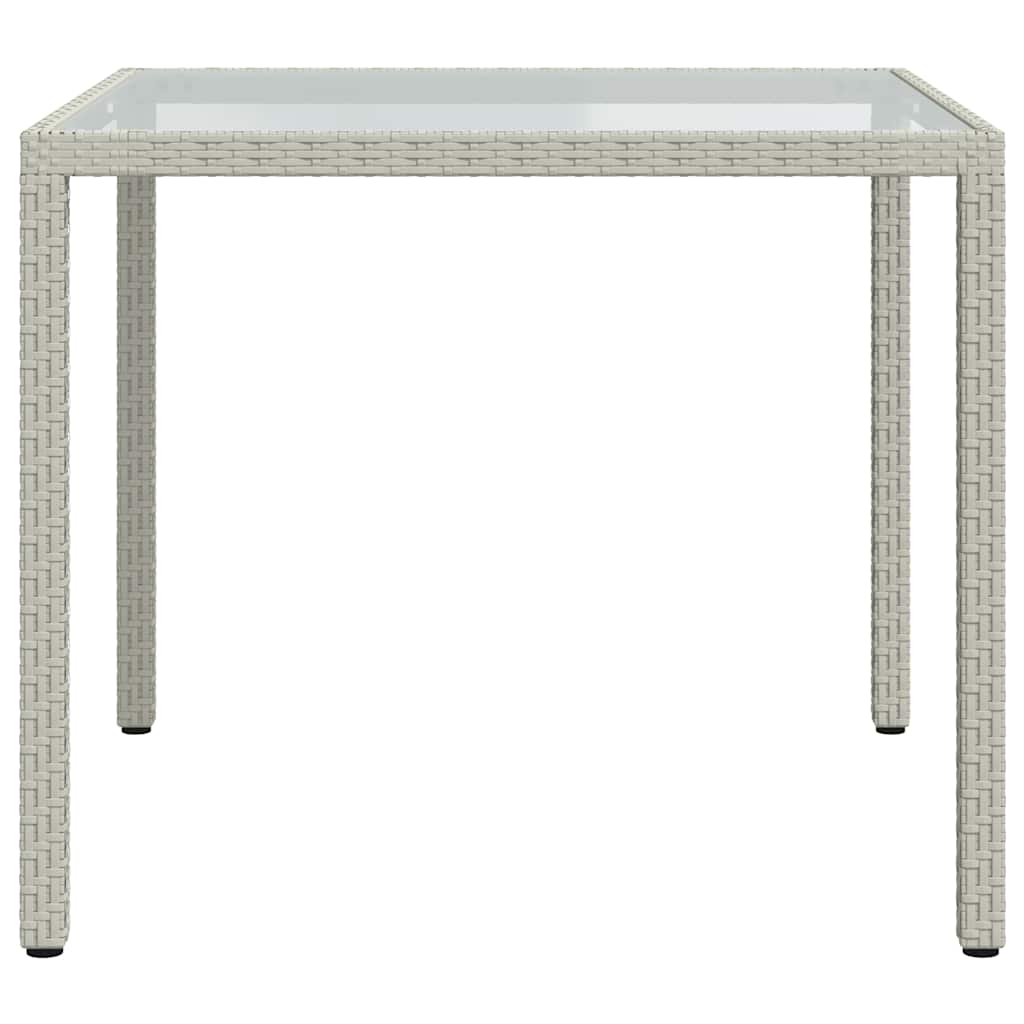 vidaXL Tuintafel 90x90x75 cm gehard glas en poly rattan grijs