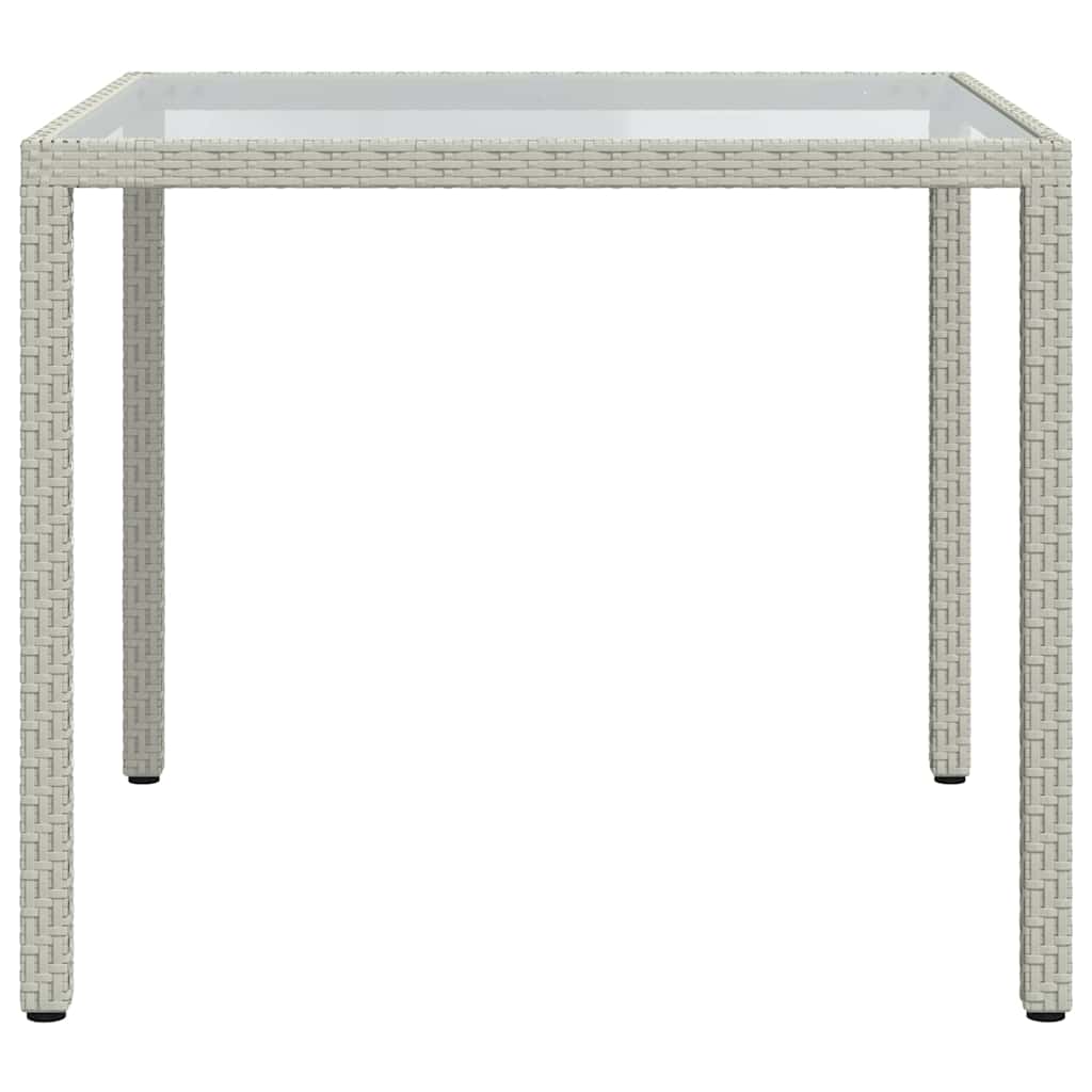 vidaXL Tuintafel 90x90x75 cm gehard glas en poly rattan grijs