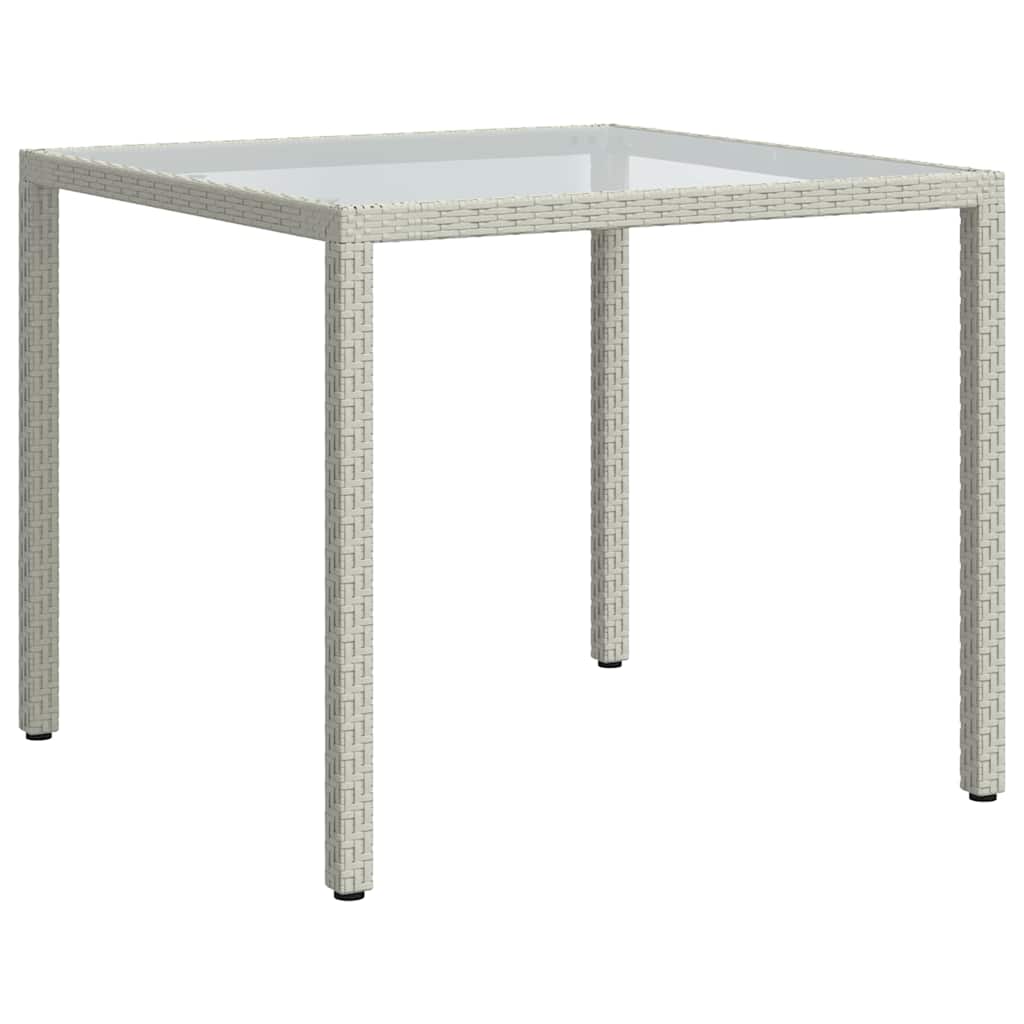 vidaXL Tuintafel 90x90x75 cm gehard glas en poly rattan grijs