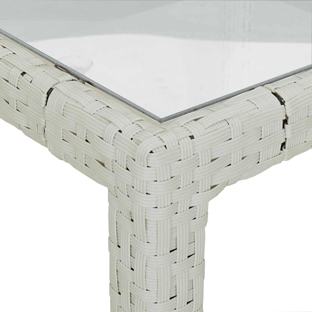 vidaXL Tuintafel 90x90x75 cm gehard glas en poly rattan grijs
