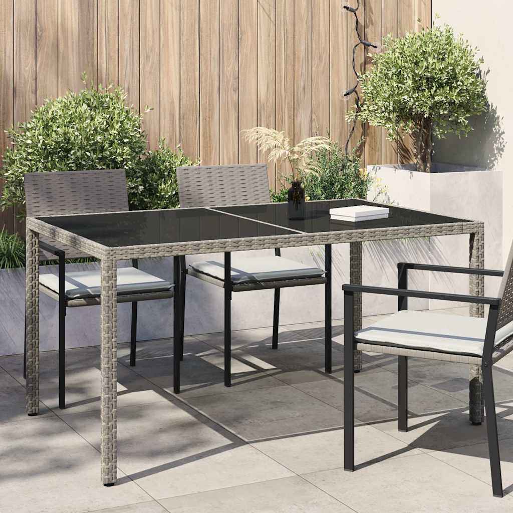 vidaXL Tuintafel 90x90x75 cm gehard glas en poly rattan grijs