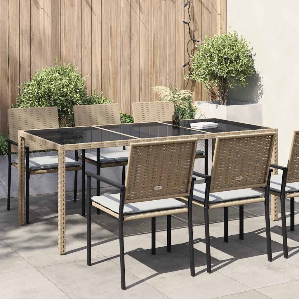 vidaXL Tuintafel 190x90x75 cm gehard glas en poly rattan bruin