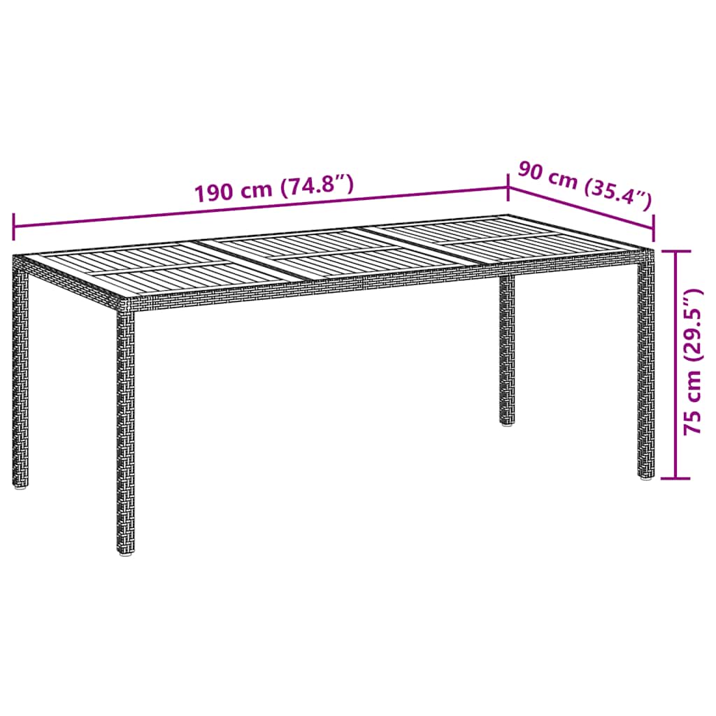vidaXL Tuintafel 190x90x75 cm poly rattan en acaciahout zwart