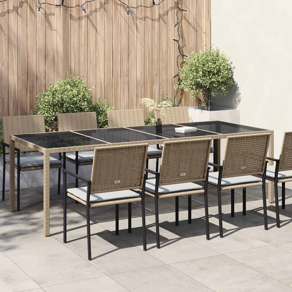 vidaXL Tuintafel 250x100x75 cm gehard glas en poly rattan grijs