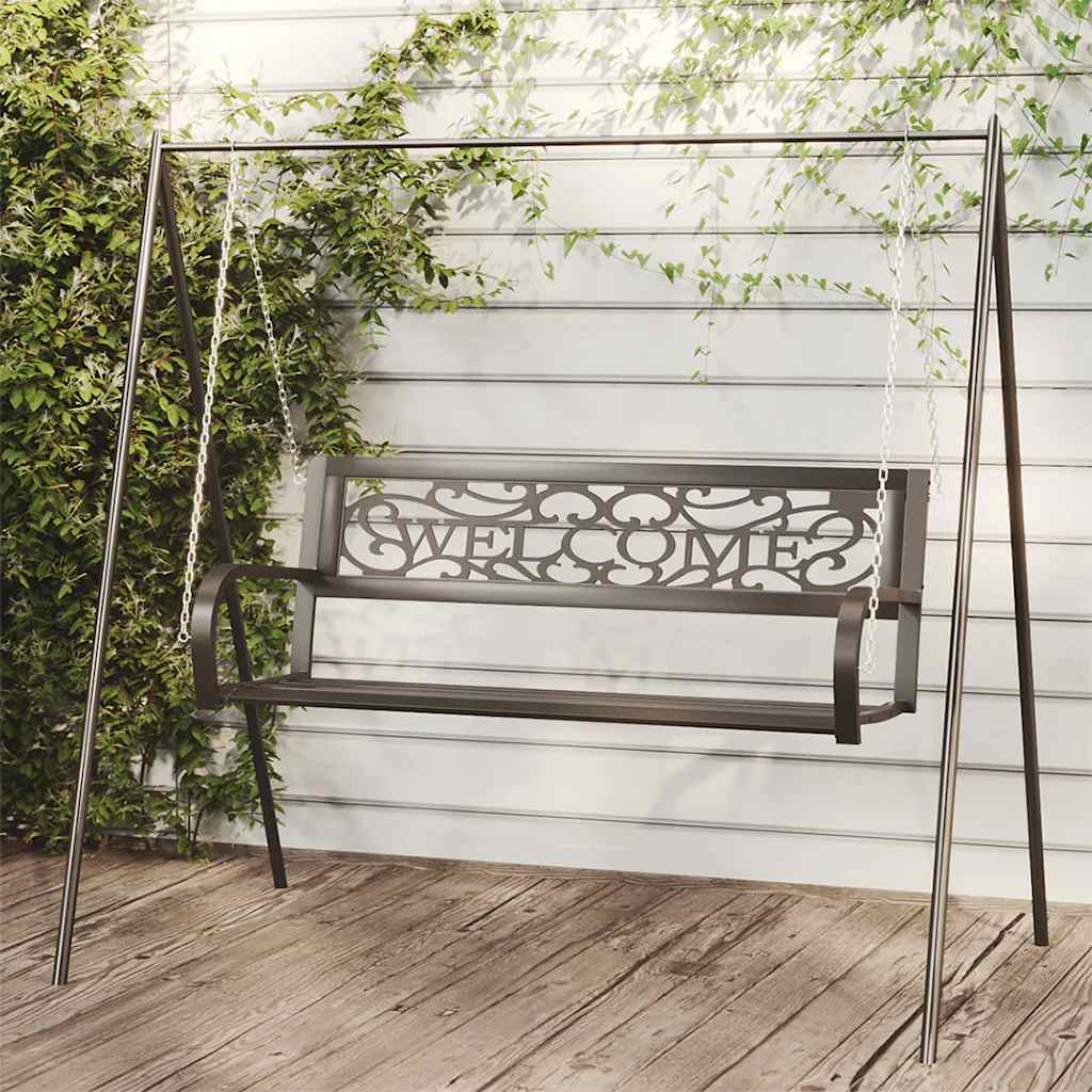 vidaXL Schommelbank 125 cm staal en kunststof zwart
