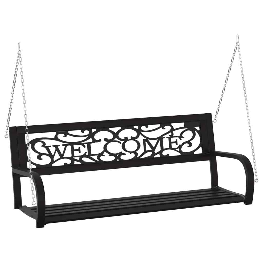 vidaXL Schommelbank 125 cm staal en kunststof zwart