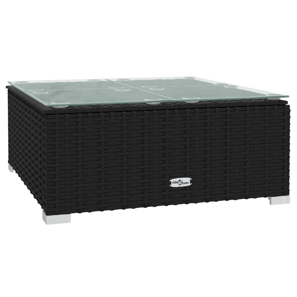 vidaXL Tuintafel 60x60x30 cm poly rattan en glas zwart