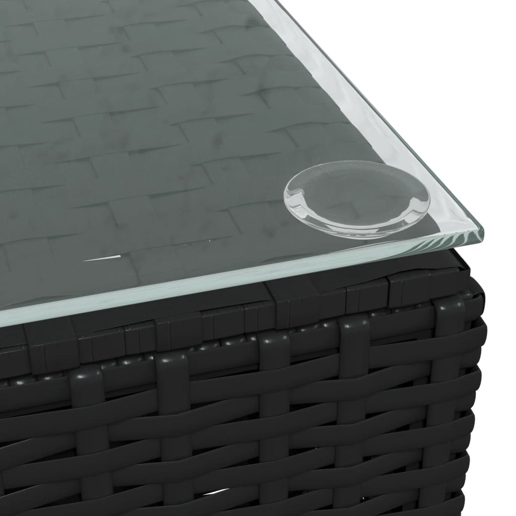 vidaXL Tuintafel 60x60x30 cm poly rattan en glas zwart