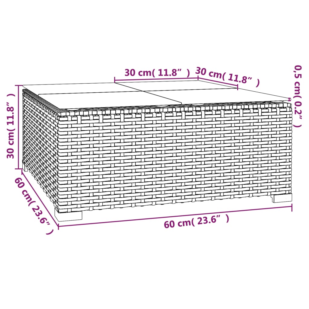 vidaXL Tuintafel 60x60x30 cm poly rattan en glas zwart